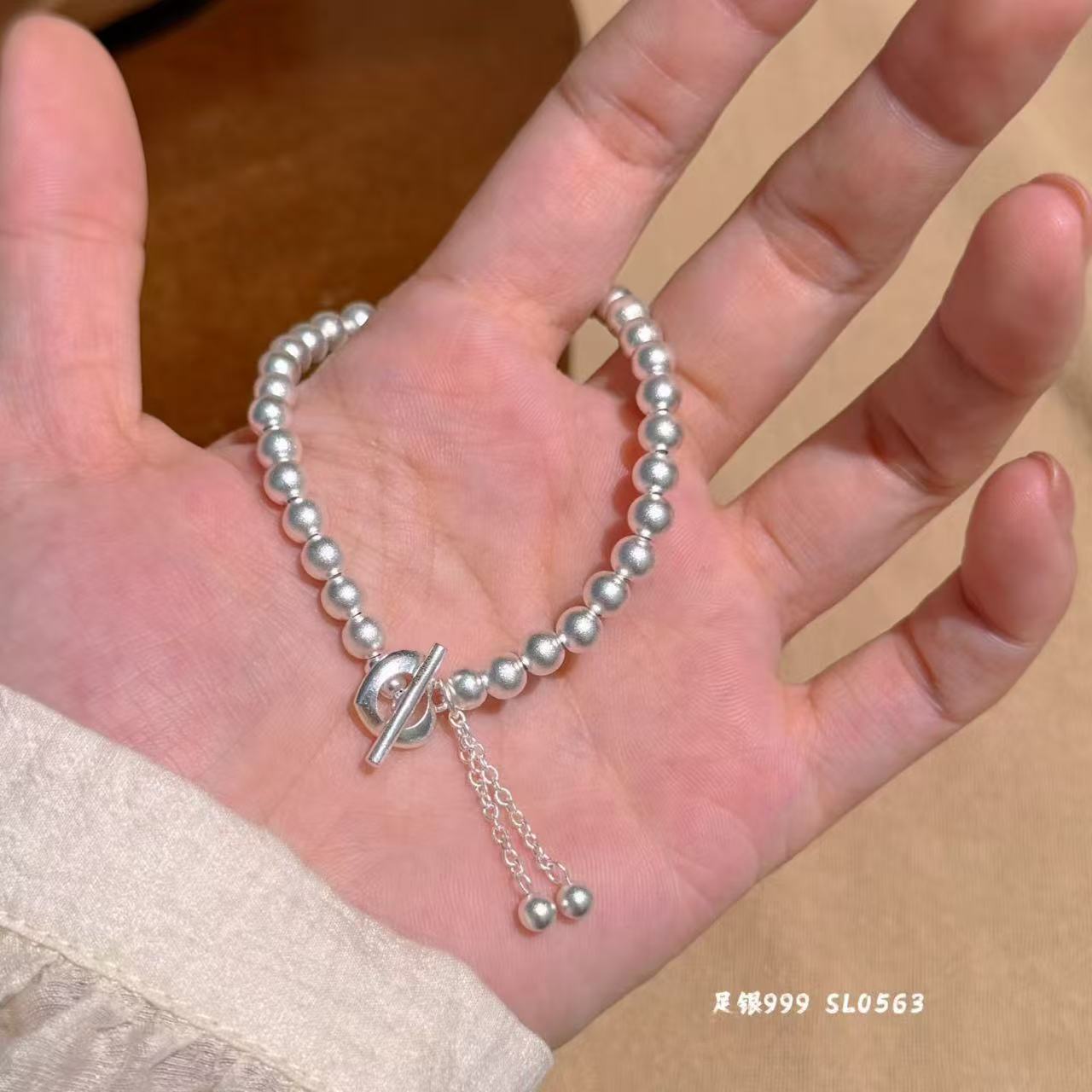 New jewelry, original design 999 sterling silver, 5-meter full, ancient method heart OT clasp tassel silver bracelet Item Picture