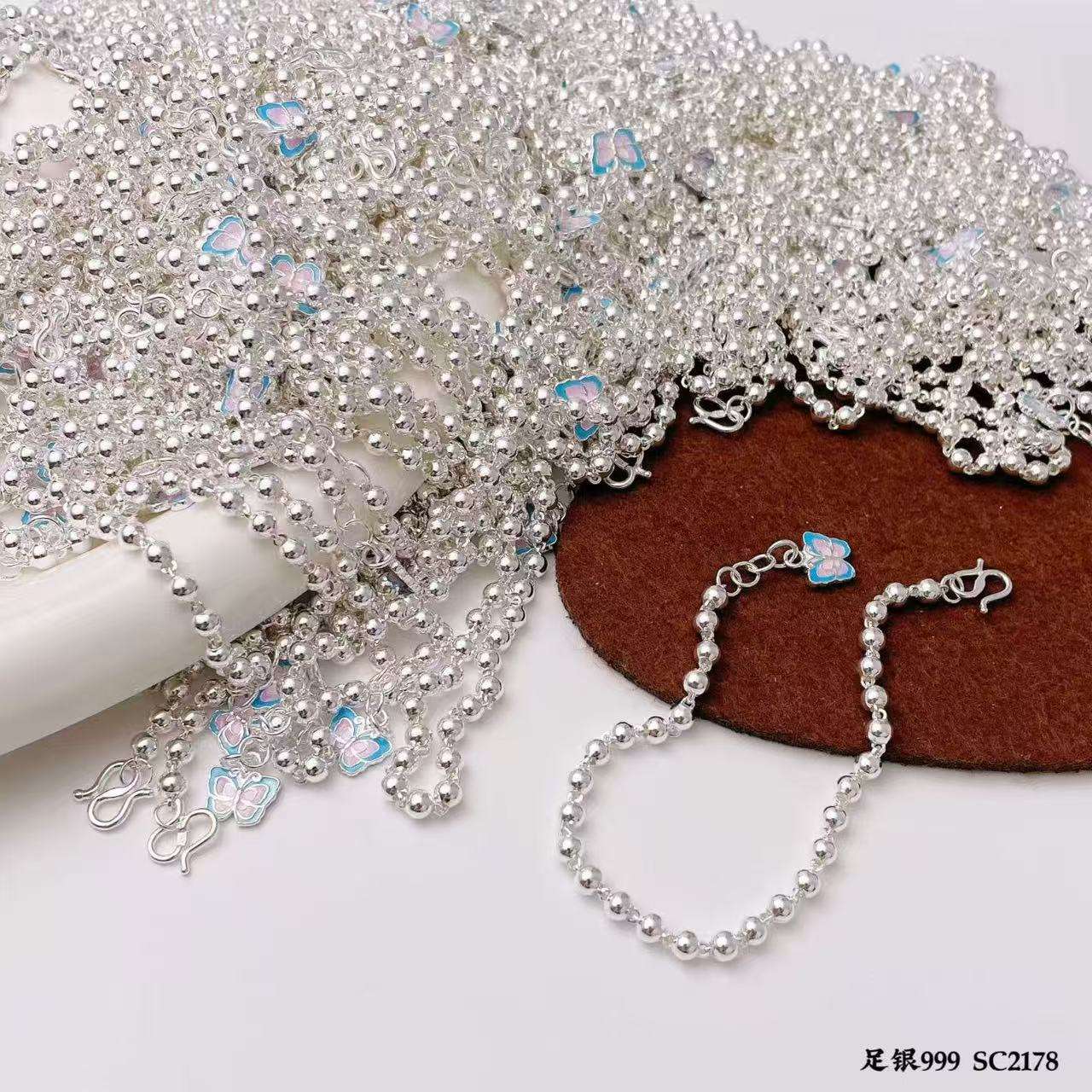 New jewelry, pure silver 990 pearl hanging resin butterfly silver bracelet detail image 7