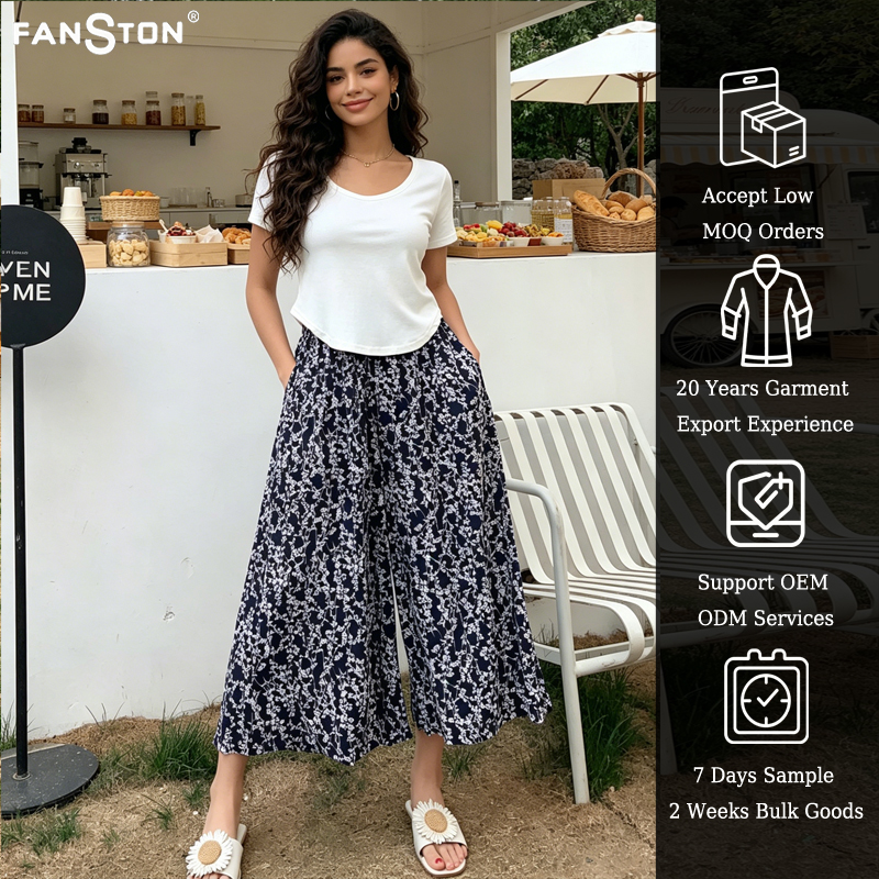 New Spring/Summer 2026 collection: Sweet floral print outerwear, silk wide-leg pants, loose and casual nine-inch pants, large size, thin culottes for women