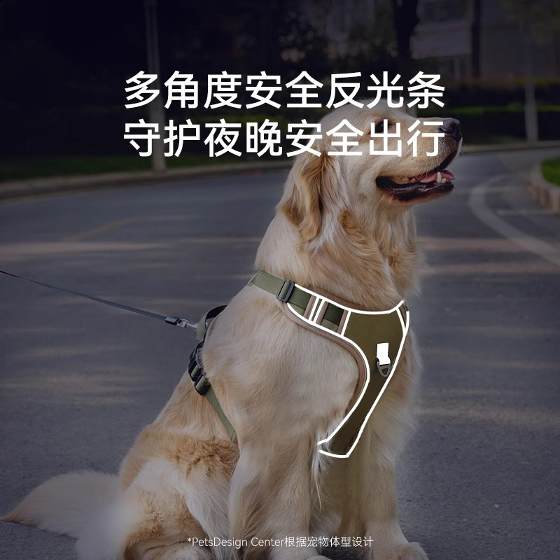Dog leash, large dog chest strap, Golden Retriever or Labrador vest type explosion-proof dog walking leash, medium-sized dog Application Scenario