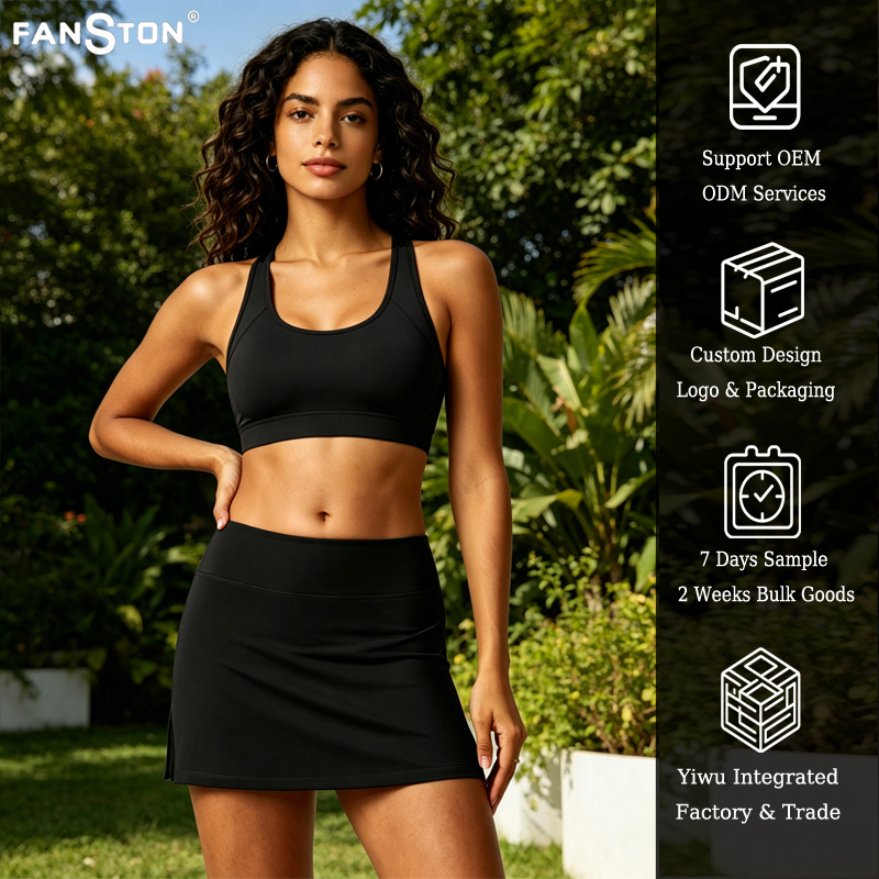 Two pieces of 2026 new summer slim-fit quick-drying tennis dress, running fitness dress, anti-glare fake, one mini sports skirt and one half skirt Item Picture