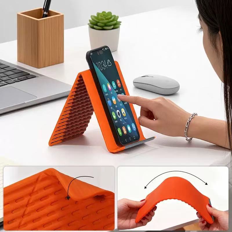 250727 Creative Folding Rubber Phone Stand, Silicone Desktop Tablet Notebook Stand, Creative Flexible Folding and deformation Lazy Phone stand Specification image