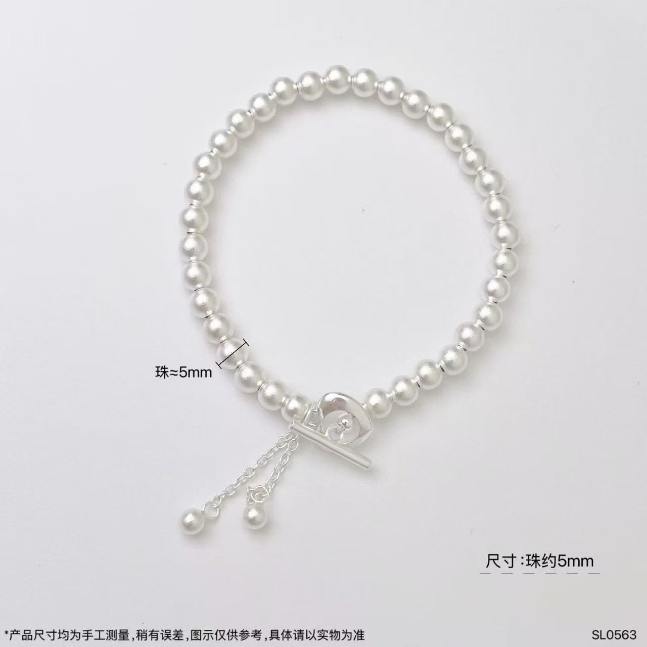 New jewelry, original design 999 sterling silver, 5-meter full, ancient method heart OT clasp tassel silver bracelet Specification image