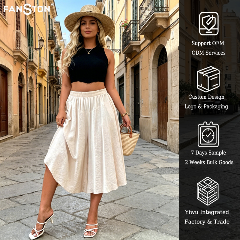 2026 new plus-size cross-border spring/Summer women's clothing from Europe and America, high-waisted, wide-leg, vacation-style skirts and pants for women Application Scenario