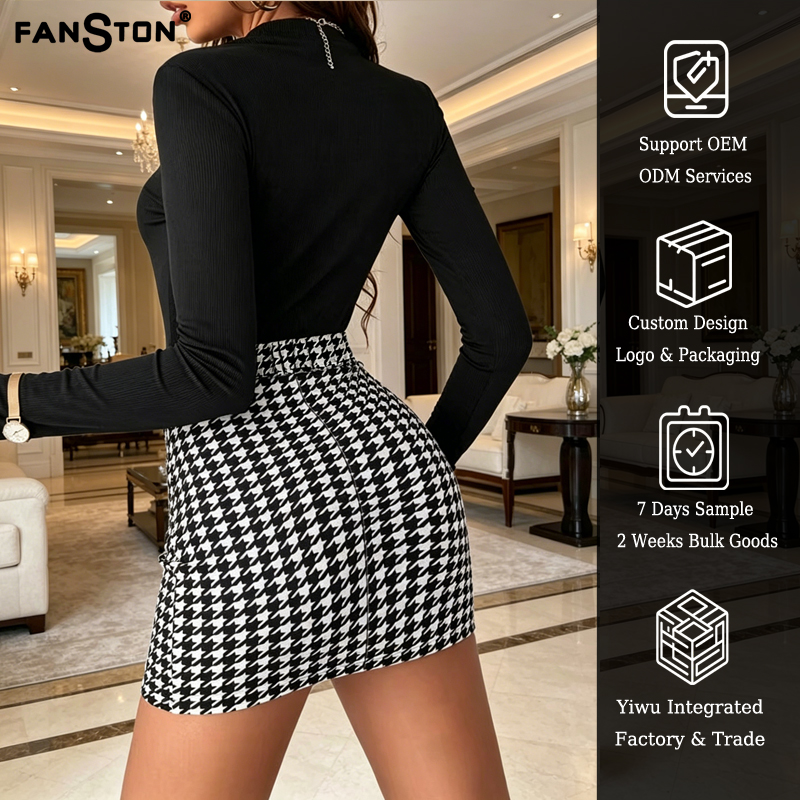 The 2026 new European and American checkered elastic waist skirt is elegant and stylish, with a hip-hugging high-waisted short skirt that is sexy Item Picture