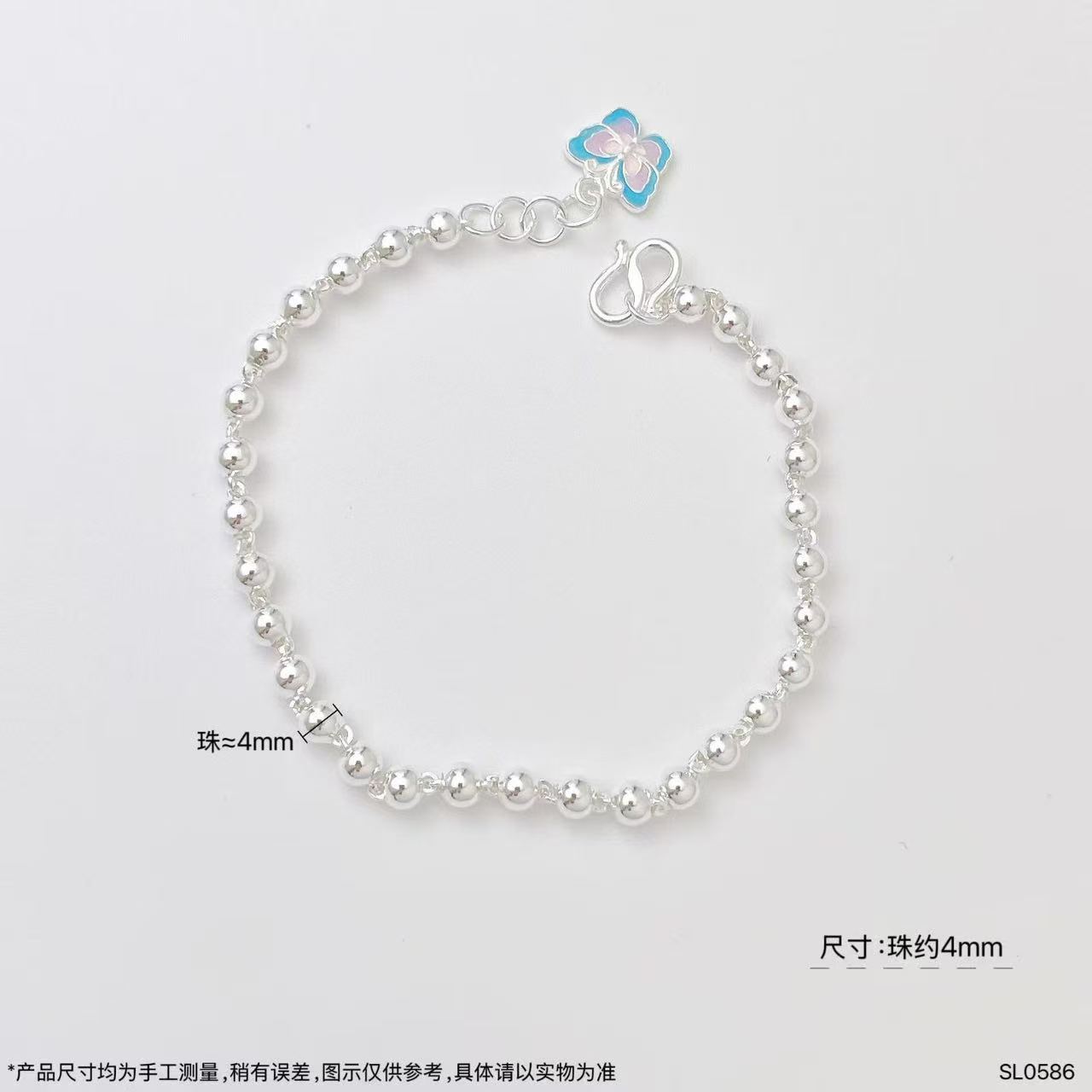 New jewelry, pure silver 990 pearl hanging resin butterfly silver bracelet details Picture