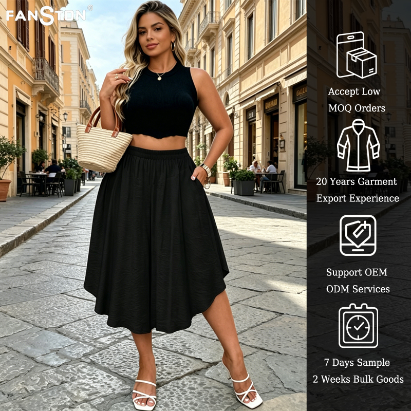 2026 new plus-size cross-border spring/Summer women's clothing from Europe and America, high-waisted, wide-leg, vacation-style skirts and pants for women