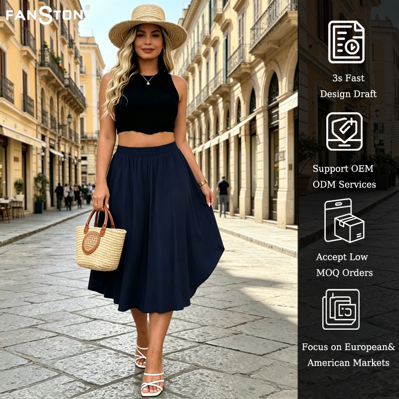 2026 new plus-size cross-border spring/Summer women's clothing from Europe and America, high-waisted, wide-leg, vacation-style skirts and pants for women Item Picture