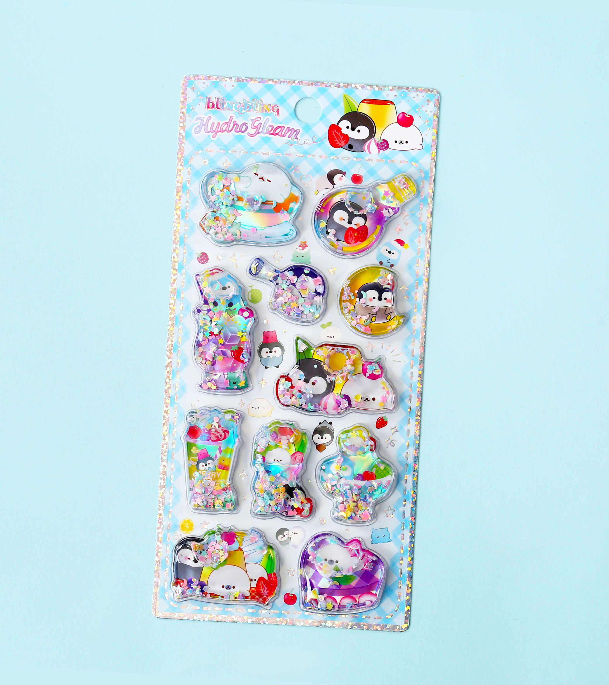 Cartoon 3D stereoscopic shaking water sticker, laser sand shaking fun reward decorative sticker, water-filled shaking water sticker pic 4