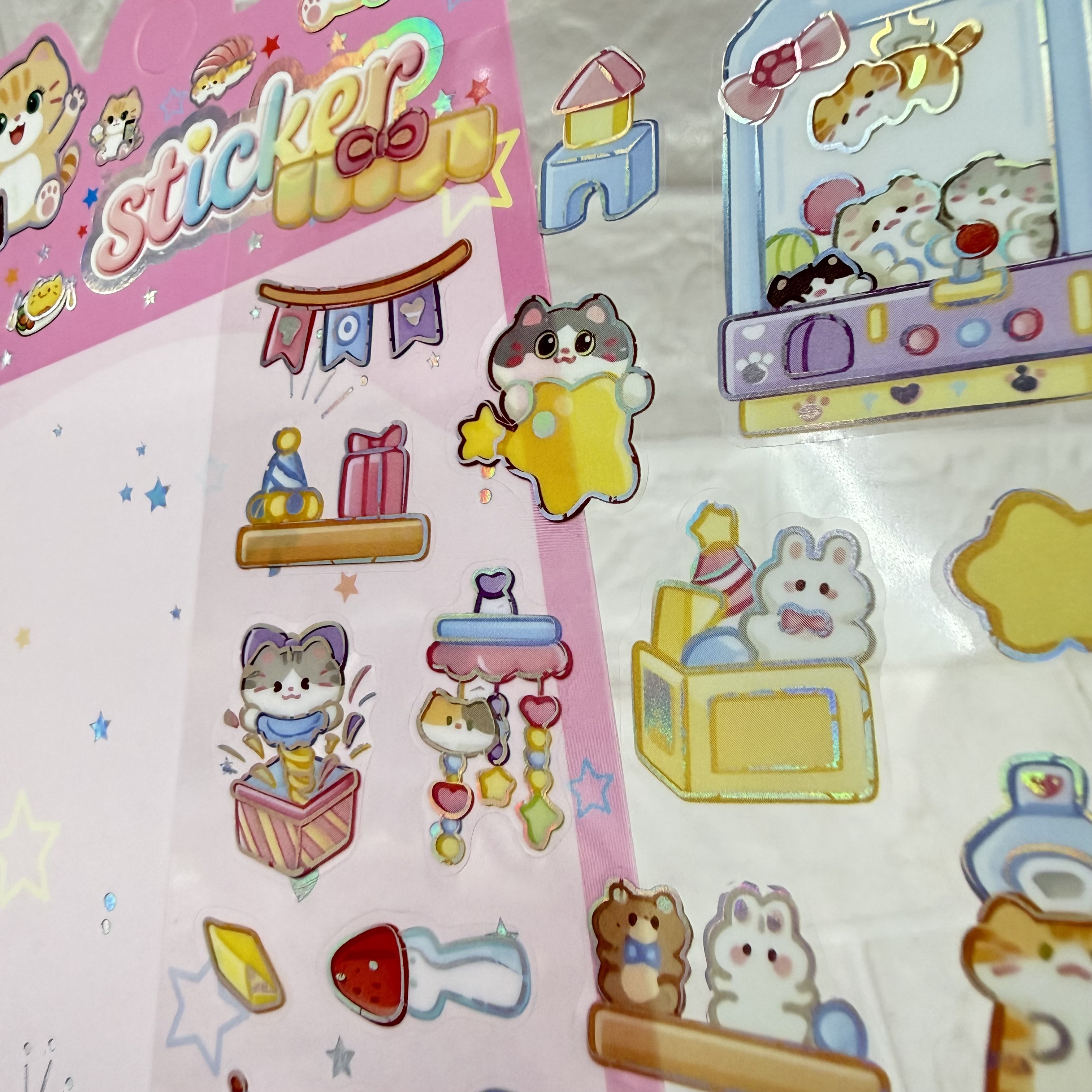 Cute cat-themed gilding landscape sticker set, cartoon cat gilding DIY planner stickers, cute animal transparent stickers, traceless material stickers pic 10