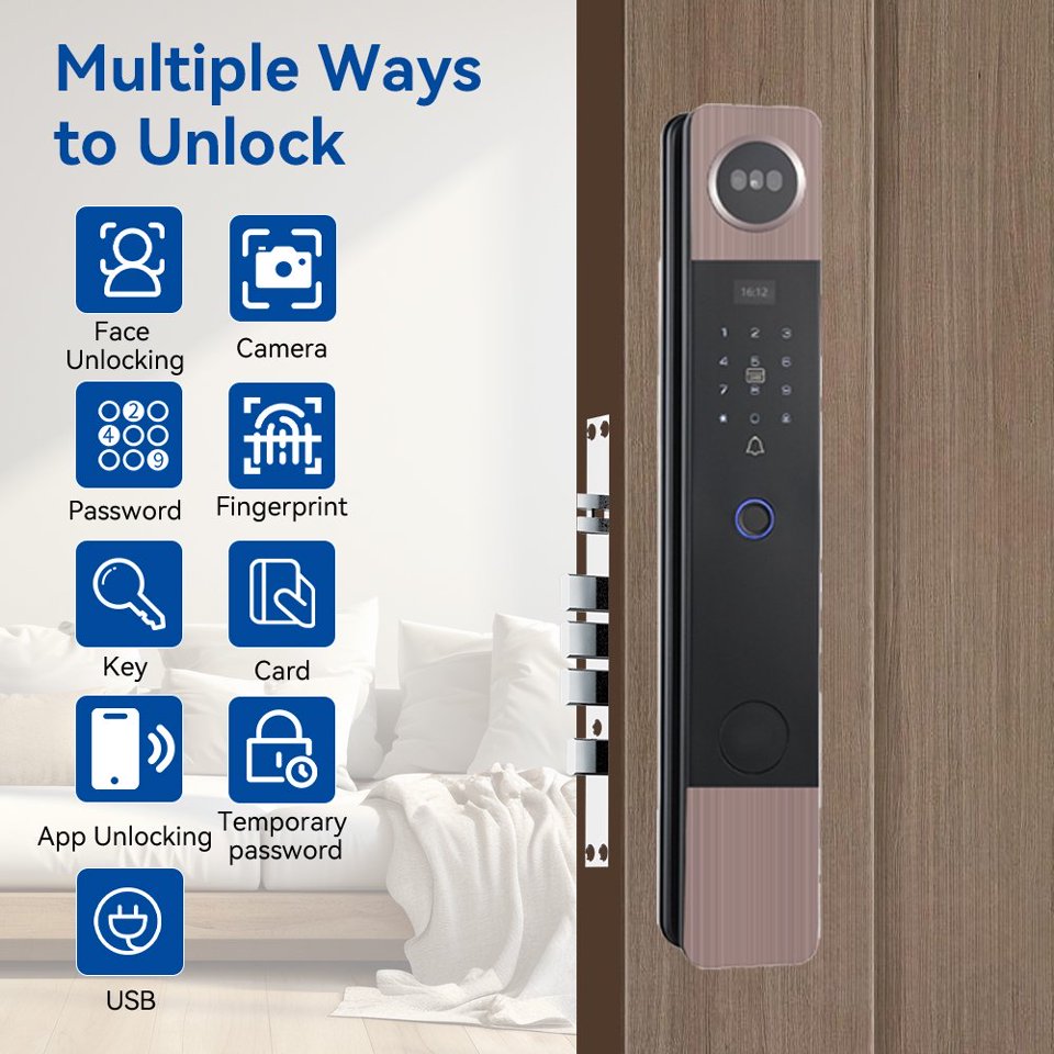 Face recognition smart door lock, card swiping smart door lock, AI smart electronic lock, remote APP connection control K0109 details Picture