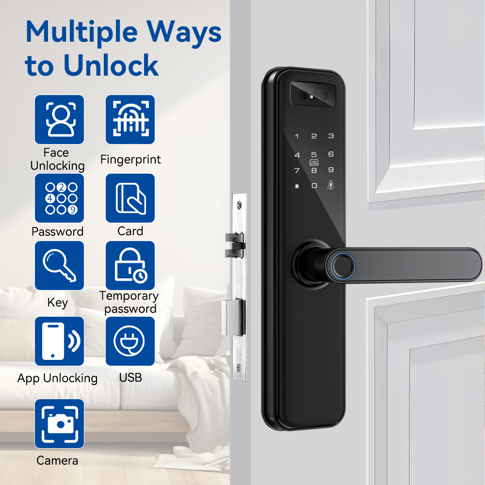Facial recognition smart door lock, card-swiping smart door lock, remote APP connection and control K0219 details Picture