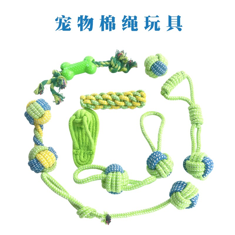 Pet cotton rope toy supplies, dog teeth grinding and cleaning, colorful dog biting rope combination set, tearing toys