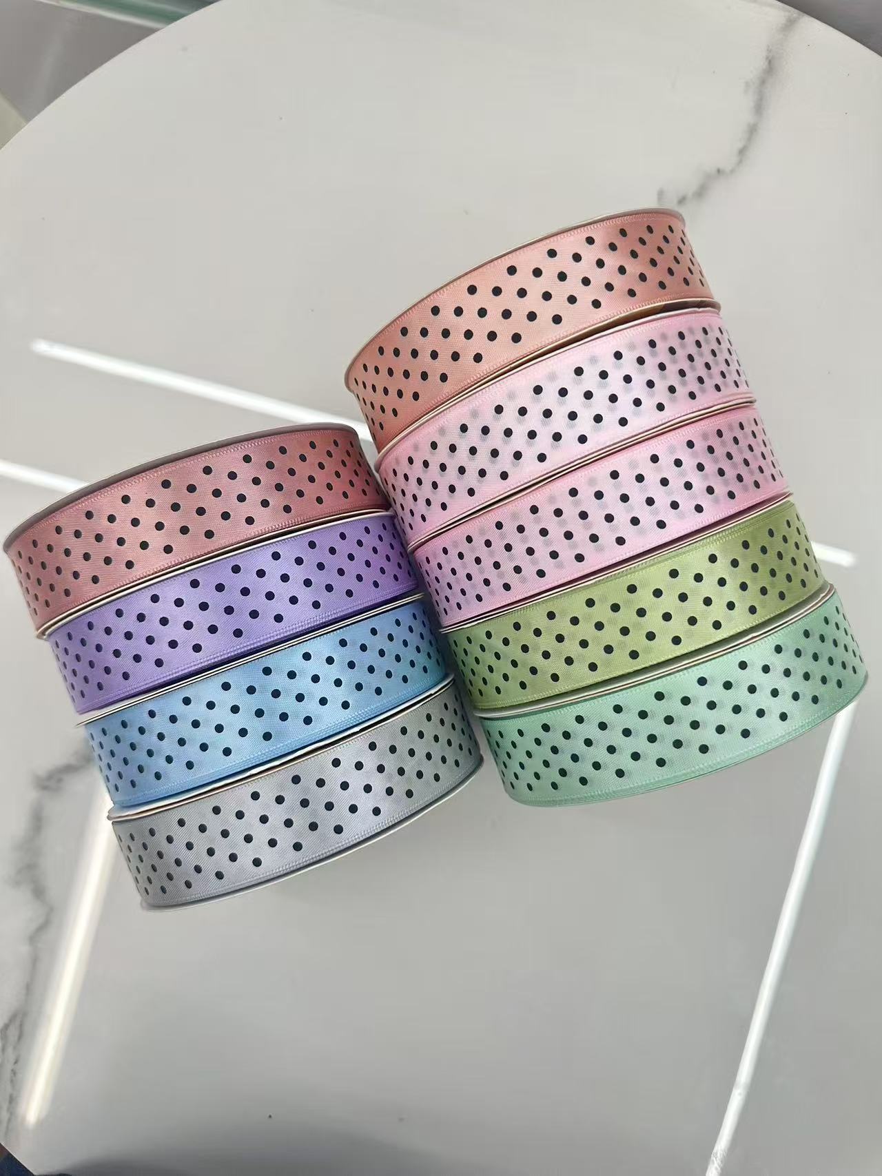 彩色2.5cm涤纶带印波点织带卷/50码