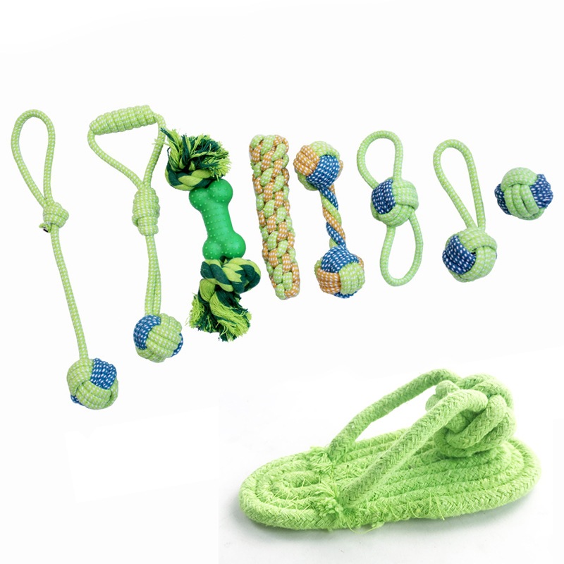 Pet cotton rope toy supplies, dog teeth grinding and cleaning, colorful dog biting rope combination set, tearing toys Application Scenario