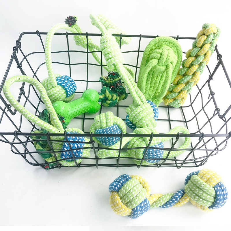 Pet cotton rope toy supplies, dog teeth grinding and cleaning, colorful dog biting rope combination set, tearing toys details Picture
