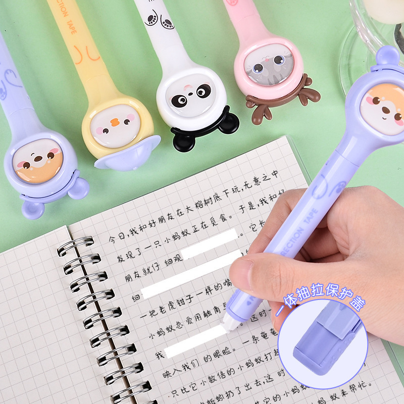 Changli 2118 Correction Tape Cartoon Little animal Rotating Core High appearance Level portable pen-style correction tape for primary school students Application Scenario