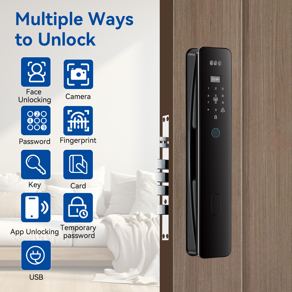 Face recognition smart door lock, card swiping smart door lock, AI smart electronic lock, remote APP connection and control K9007 details Picture