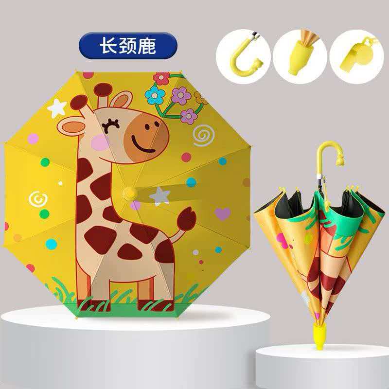 Hengdun Children's Umbrella, Girl Little Mermaid, Fun Cartoon, all-weather, semi-automatic safety, long-handled umbrella, special for primary school and kindergarten students, black rubber coating, sun protection and shading, princess umbrella with whistle waterproof cover