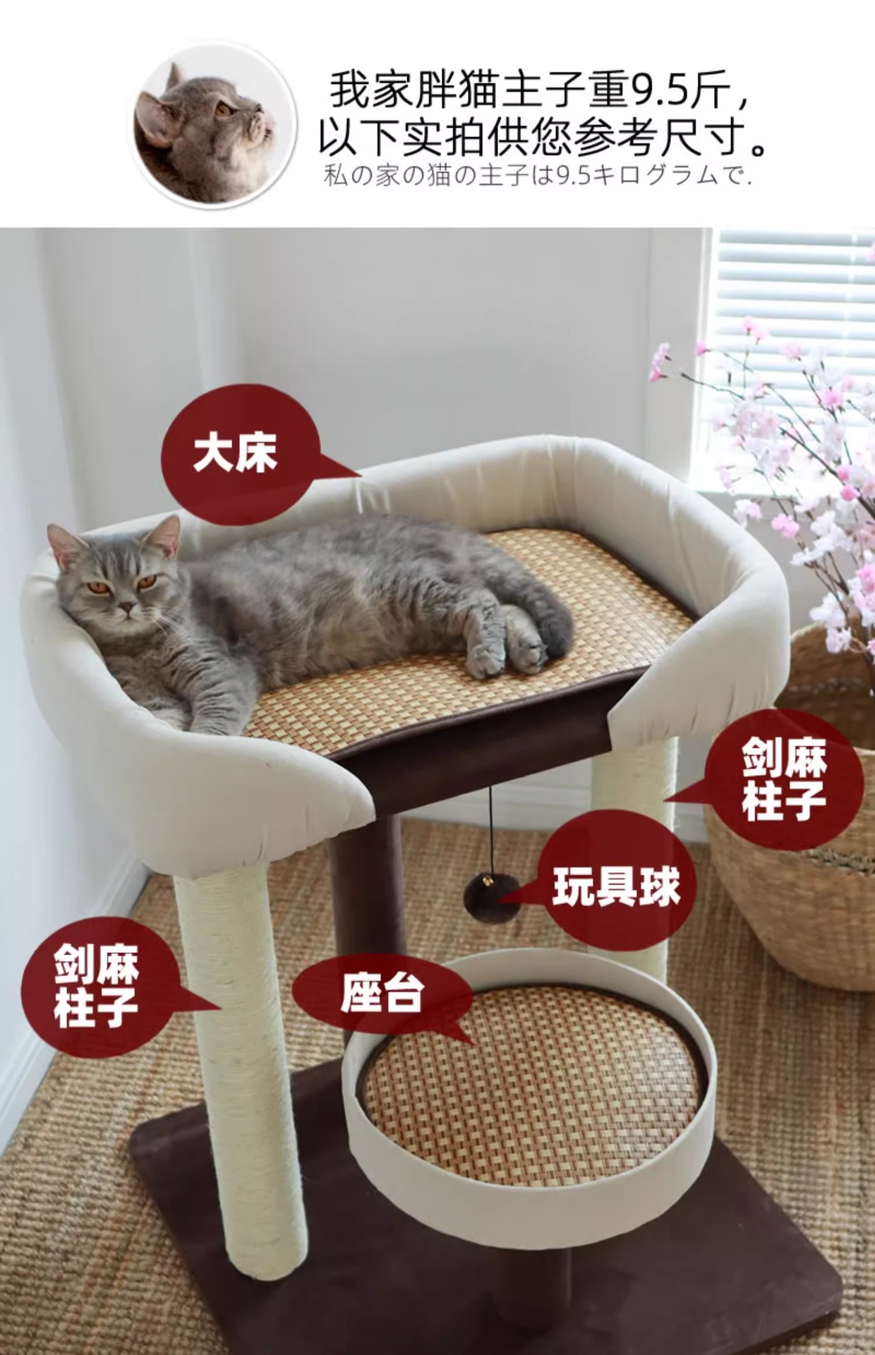 Influyentes cama grande nido de gato árbol de gato uno mismo gato escalador gran gato muggle maine escalada sisal post casa de gato rascador pic 3
