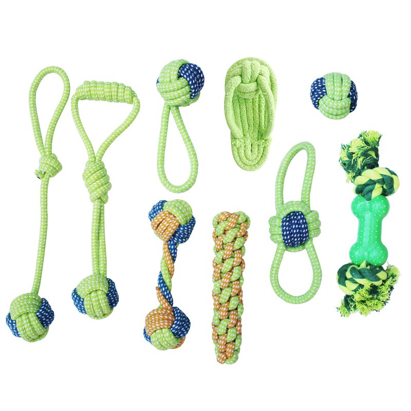 Pet cotton rope toy supplies, dog teeth grinding and cleaning, colorful dog biting rope combination set, tearing toys Item Picture