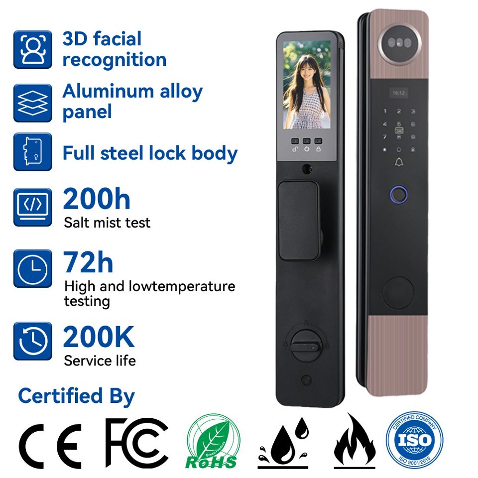 Face recognition smart door lock, card swiping smart door lock, AI smart electronic lock, remote APP connection control K0109 Specification image