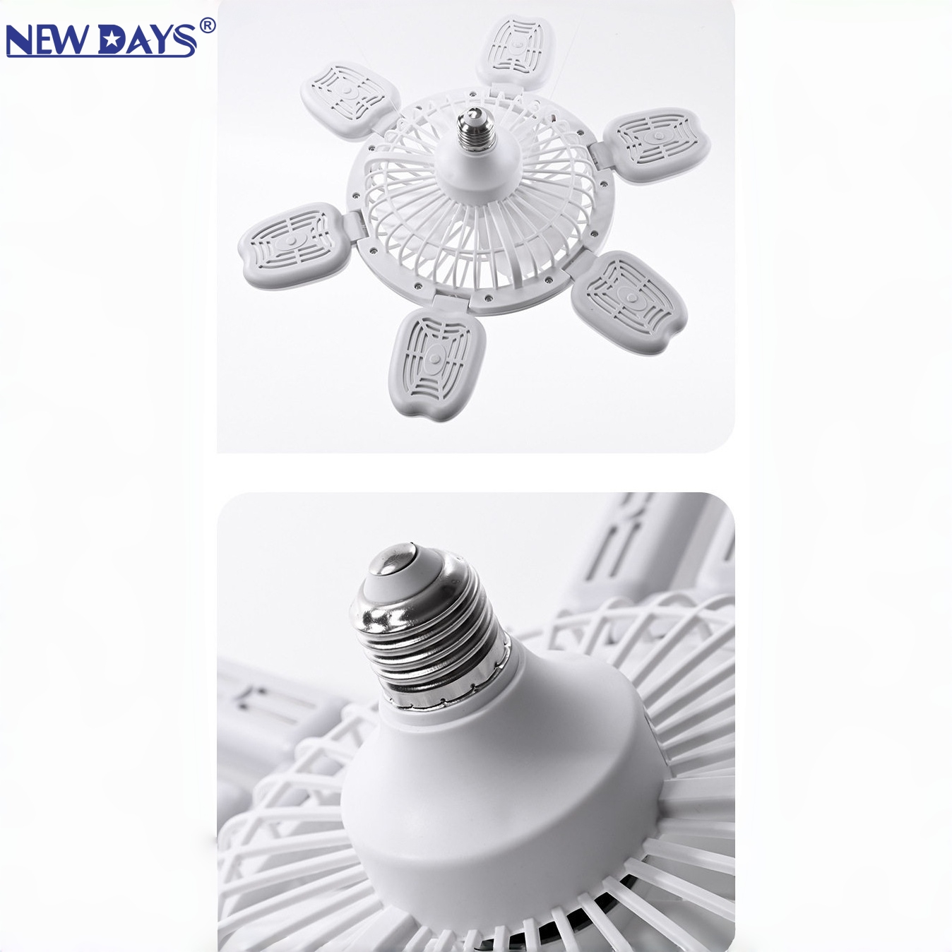 NEWDAYS brand's cross-border new led six-blade fan light, E27 screw-top foldable fan light, energy-saving high-brightness remote-controlled dimming lighting ceiling fan Item Picture