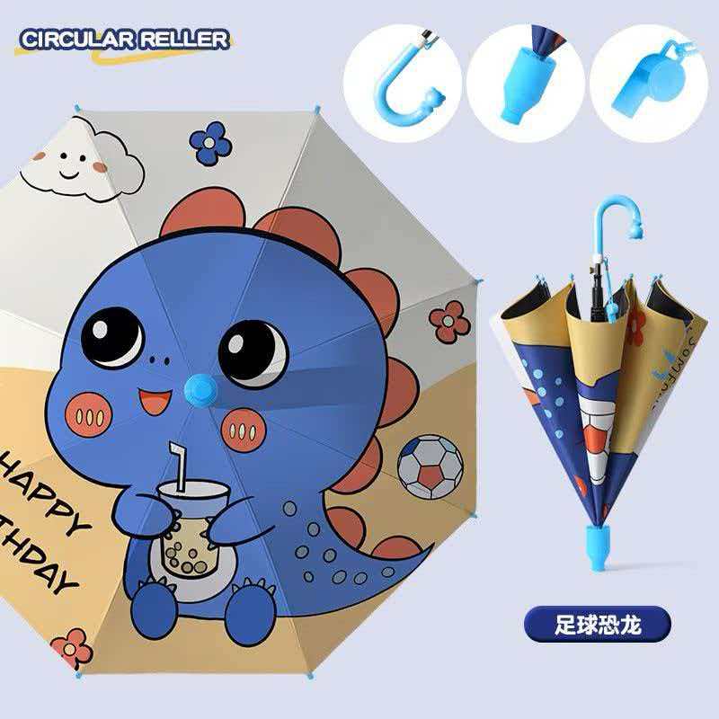 Hengdun Children's umbrellas: Girls' all-weather, black rubber coating, UV protection and sun protection, semi-automatic safety long-handled umbrella for primary school and kindergarten students, cute cartoon princess umbrella with waterproof cover, whistle umbrella details Picture
