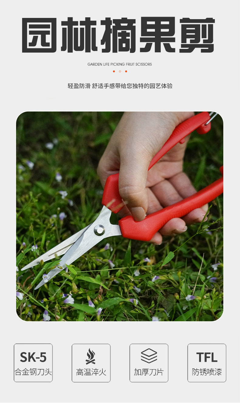佰世园艺园林修枝剪果树摘果剪省力弹簧细枝剪葡萄蔬果剪园艺剪刀详情1
