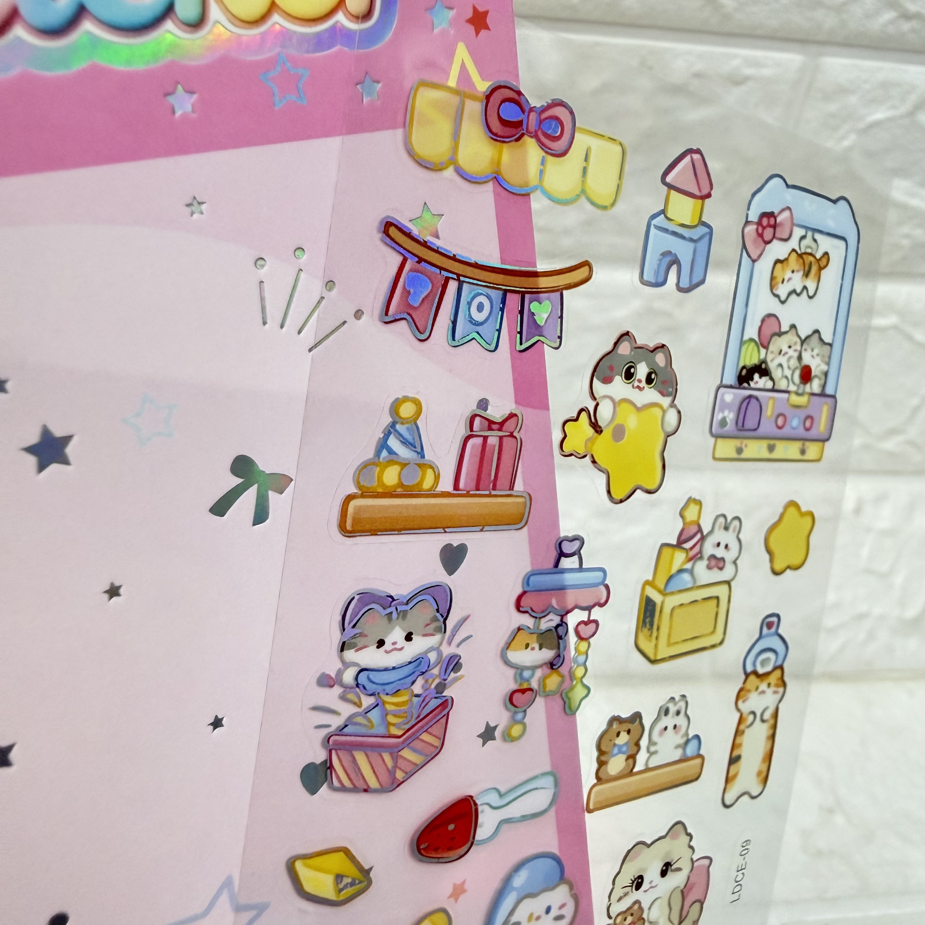 Cute cat-themed gilding landscape sticker set, cartoon cat gilding DIY planner stickers, cute animal transparent stickers, traceless material stickers pic 9
