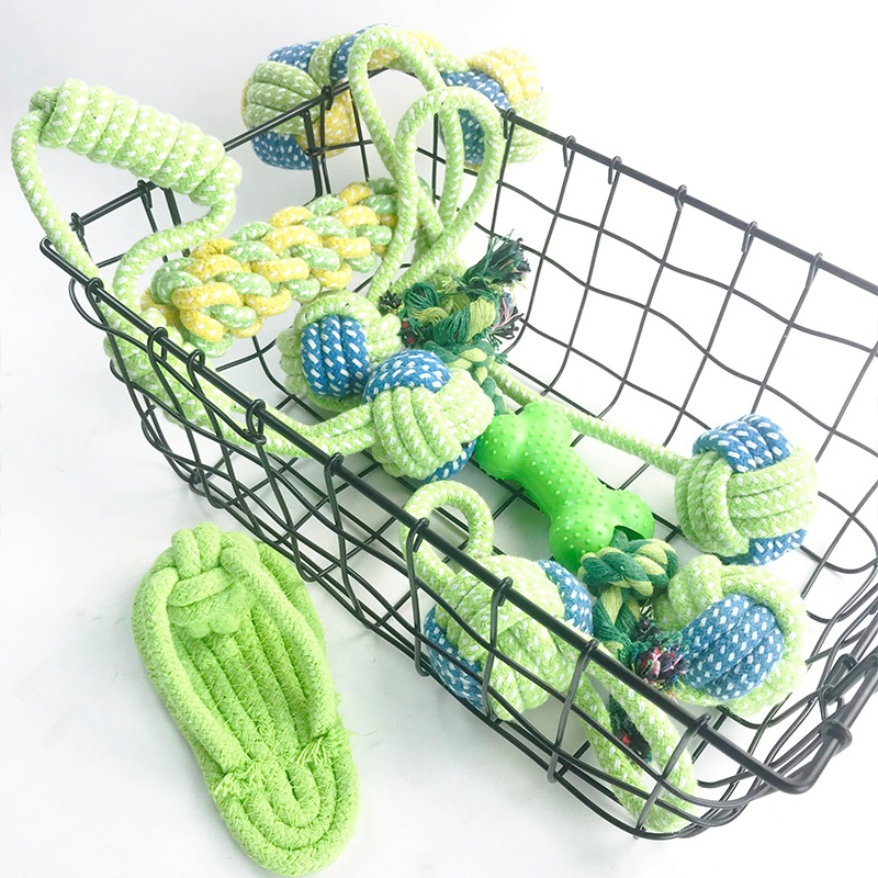 Pet cotton rope toy supplies, dog teeth grinding and cleaning, colorful dog biting rope combination set, tearing toys Specification image