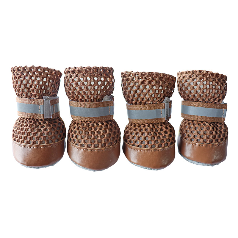 Pet dog shoes, breathable mesh shoes, reflective anti-slip leather shoes, convenient to wear, small dog shoes wholesale details Picture