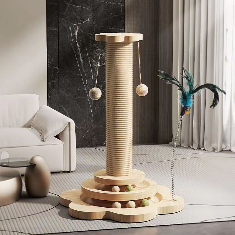 Fabricante al por mayor de madera sólida turntable cat toy sisal post garra grinder resistente al desgaste no es fácil de perder chips productos para mascotas Specification image