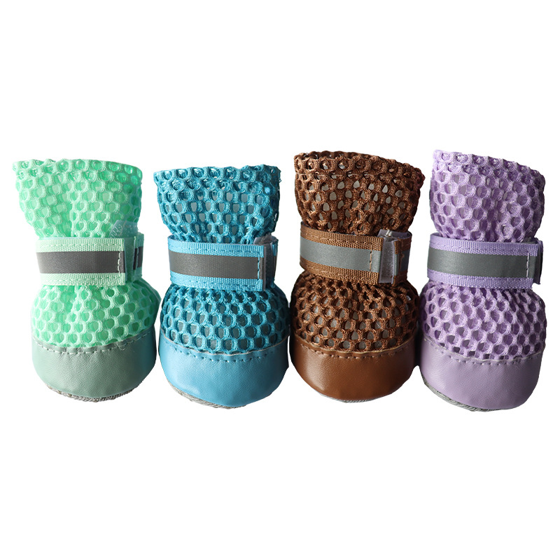 Pet dog shoes, breathable mesh shoes, reflective anti-slip leather shoes, convenient to wear, small dog shoes wholesale