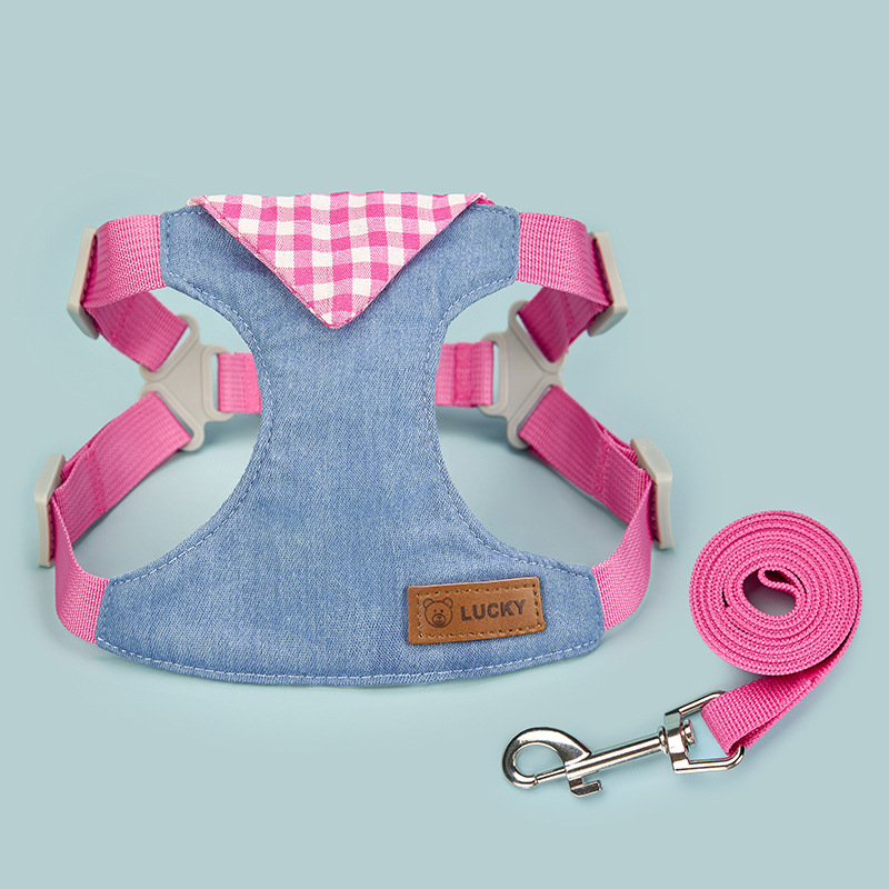 Pet small and medium-sized dog, denim, breathable, anti-escape for cats and dogs, outdoor leash, dog leash, chest and shoulder strap, suitable for all seasons Application Scenario