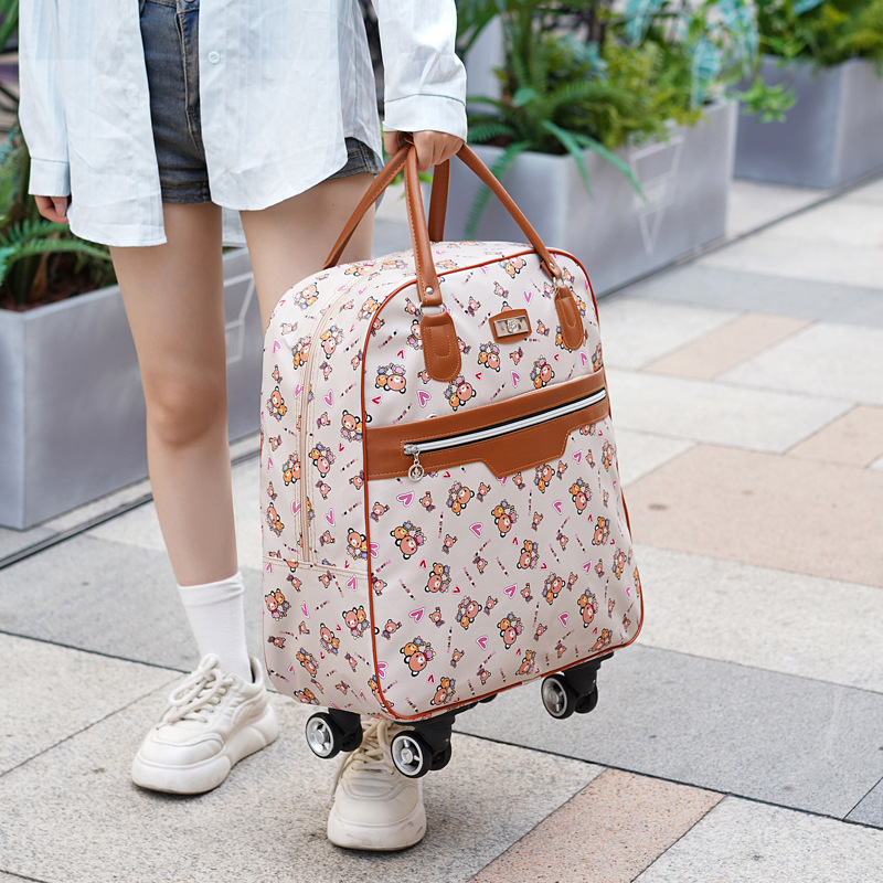 Large-capacity luggage bag, foldable waterproof hand-held travel bag, universal business trip storage, boarding bag, swivel wheel handle bag, 24L