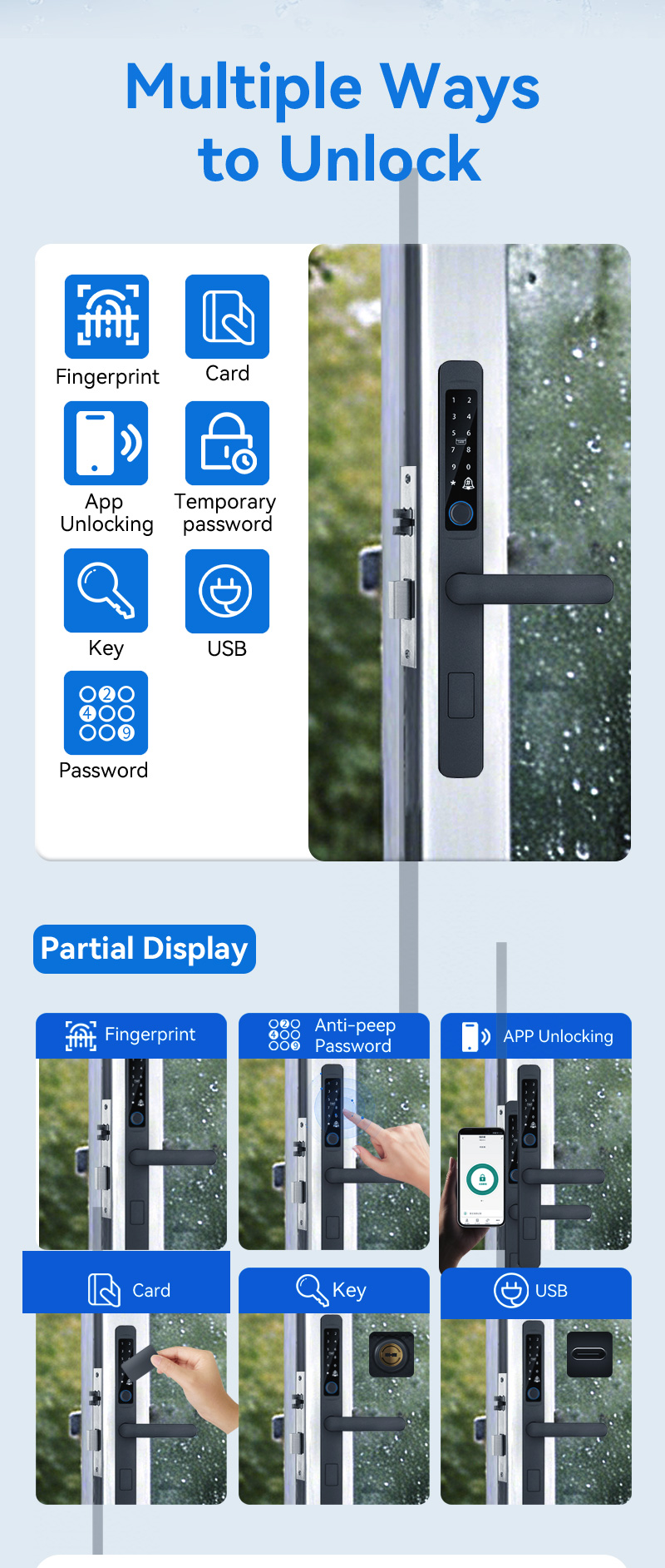 Smart bridge breaking aluminium lock smart swipe card identificación de huellas dactilares resistencia a altas temperaturas alta resistencia a prueba de agua y humedad K-0902 details Picture