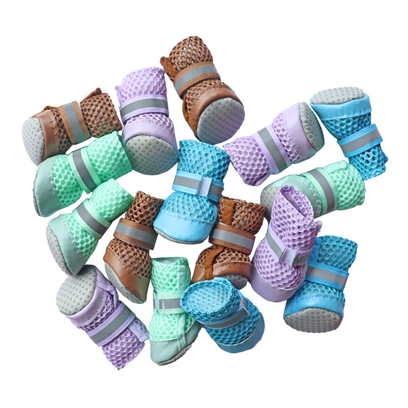 Pet dog shoes, breathable mesh shoes, reflective anti-slip leather shoes, convenient to wear, small dog shoes wholesale Item Picture