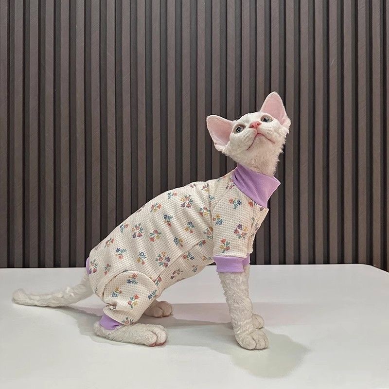 Pet summer floral four-legged vest for catching a cold, Sphinx, Devon cat, light short-sleeved Specification image