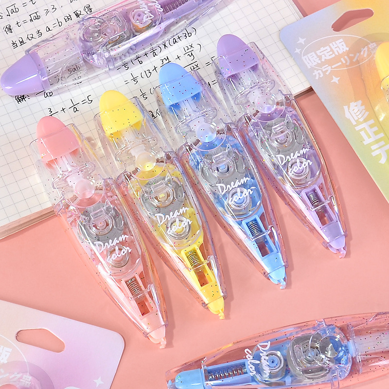Domini creative push-button correction tape, high appearance level, large capacity, replaceable core, transparent film, primary school student correction tape Specification image