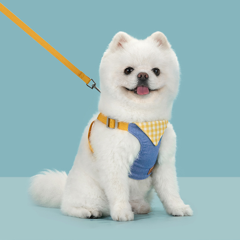 Pet small and medium-sized dog, denim, breathable, anti-escape for cats and dogs, outdoor leash, dog leash, chest and shoulder strap, suitable for all seasons Specification image