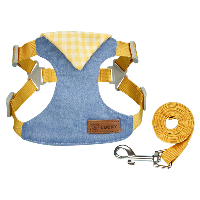 Pet small and medium-sized dog, denim, breathable, anti-escape for cats and dogs, outdoor leash, dog leash, chest and shoulder strap, suitable for all seasons Item Picture
