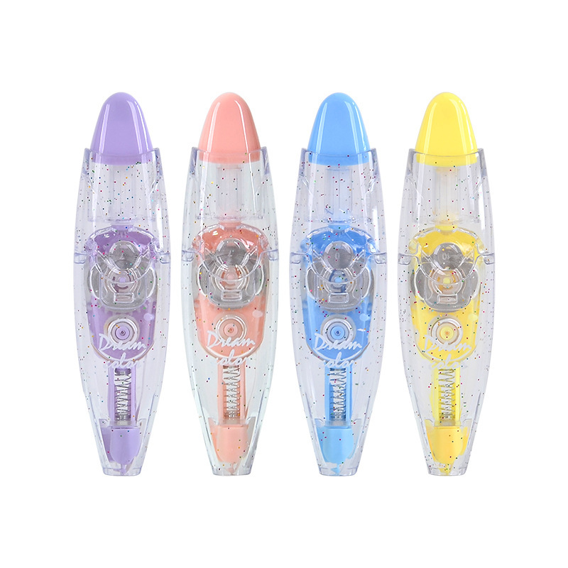 Domini creative push-button correction tape, high appearance level, large capacity, replaceable core, transparent film, primary school student correction tape Item Picture
