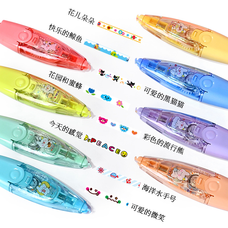 New Domini creative lace correction tape, cute cartoon interchangeable core press-type printed planner decoration tape Item Picture