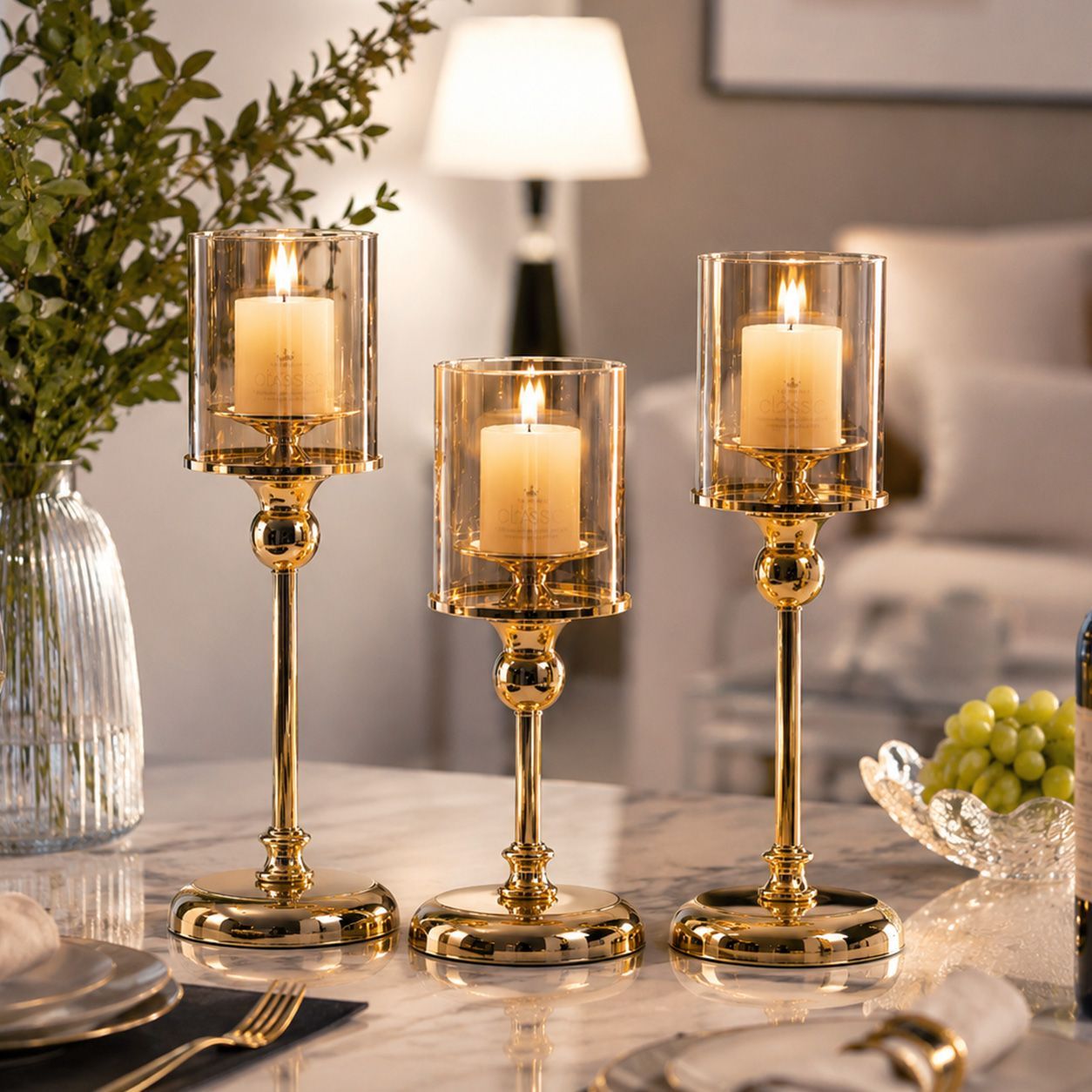 French high-end wedding style, light luxury, retro glass, silver candlestick, romantic dinner decoration, birthday and anniversary gift detail image 5