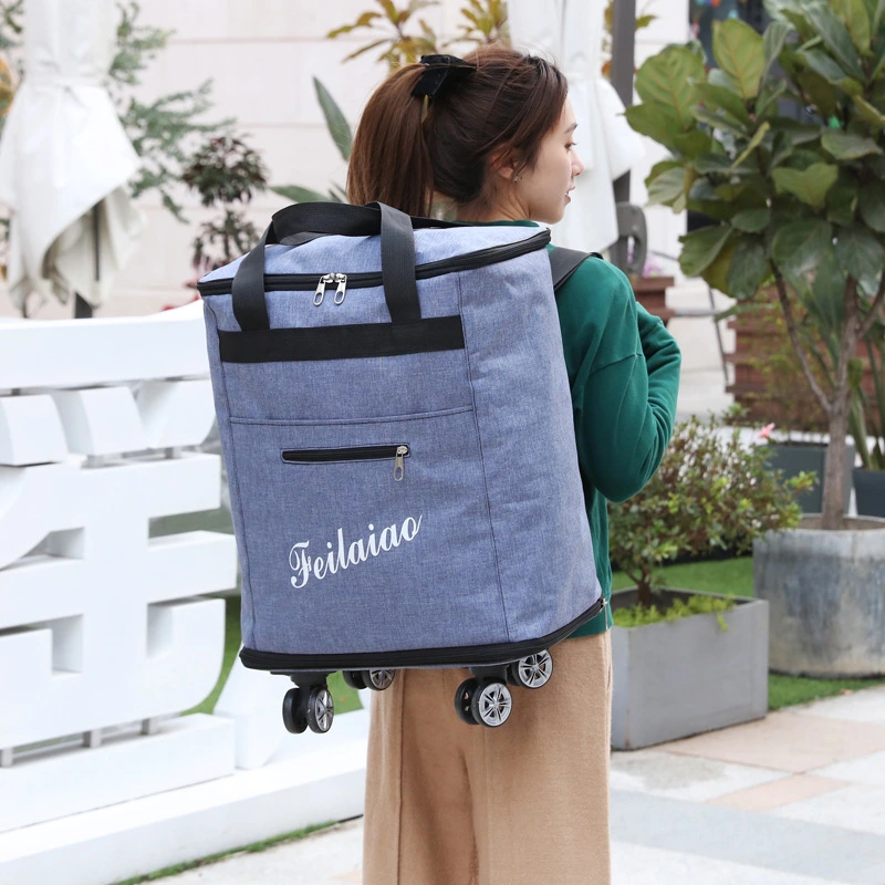 Hand-held travel bag, swivel wheel luggage bag, double-shoulder foldable large-capacity travel storage bag with wheels detail image 2