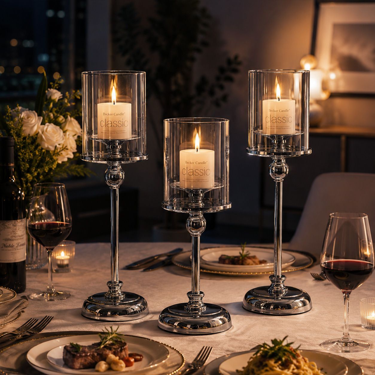 French high-end wedding style, light luxury, retro glass, silver candlestick, romantic dinner decoration, birthday and anniversary gift detail image 6