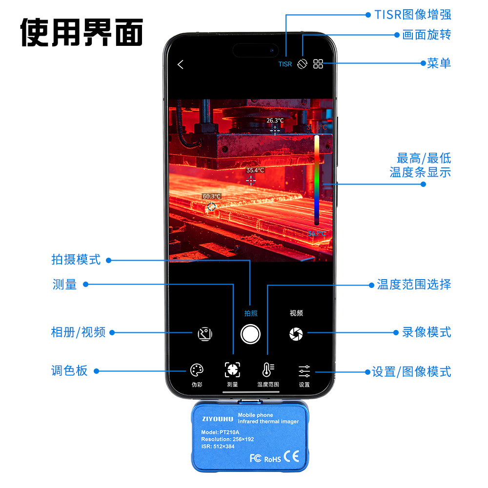 ZIYOUHU infrared thermal imager ZYH96 Thermal imager, mobile phone industrial temperature measurement, power maintenance, outdoor observation, external camera thermal imager, small hotel anti-peeping circuit inspection camera Application Scenario