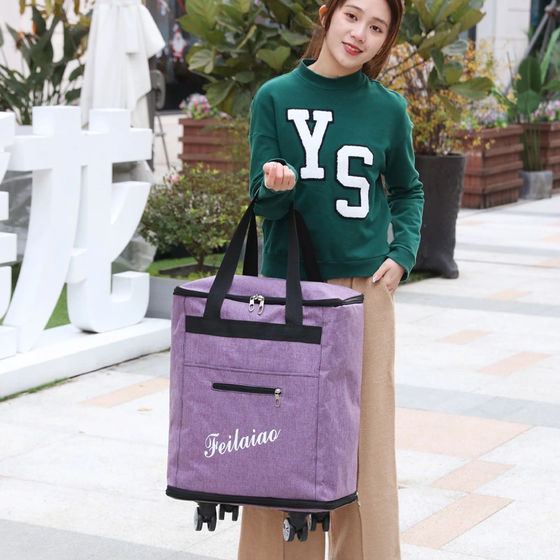 Hand-held travel bag, swivel wheel luggage bag, double-shoulder foldable large-capacity travel storage bag with wheels detail image 9