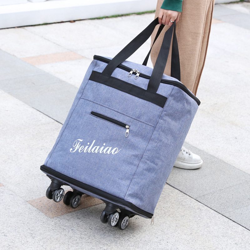 Hand-held travel bag, swivel wheel luggage bag, double-shoulder foldable large-capacity travel storage bag with wheels